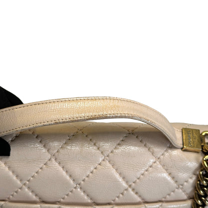Used CHANEL Quilted Leather Kelly Flap Handbag Beige Gold Tone Hardware