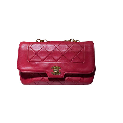Used CHANEL Lambskin Leather Vintage Mini Bijoux Chain Flap Chain Shoulder Bag Pink GHW