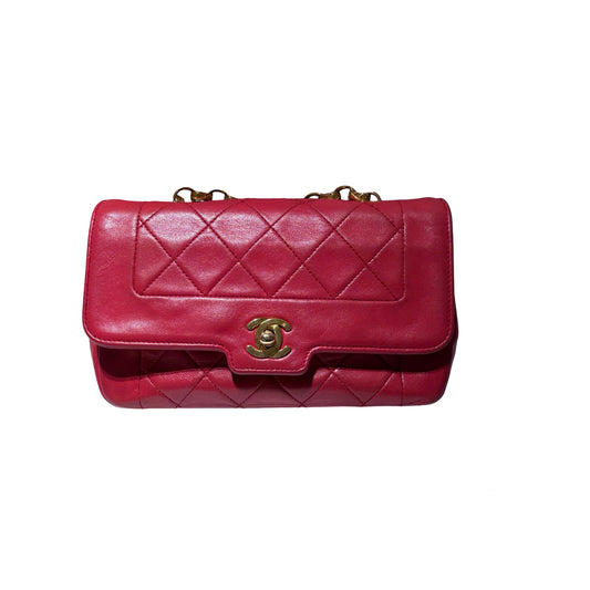 Used CHANEL Lambskin Leather Vintage Mini Bijoux Chain Flap Chain Shoulder Bag Pink GHW