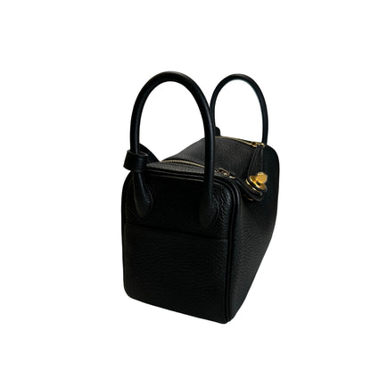 Brand New HERMES Leather Mini Lindy Handbag Black GHW