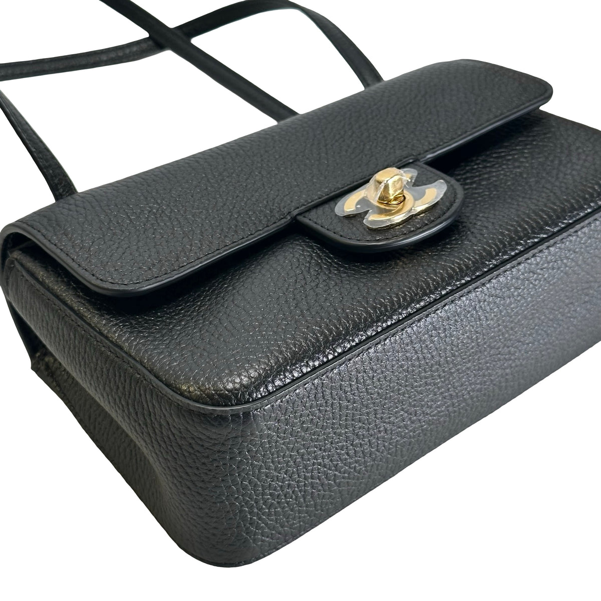 Brand New CHANEL Caviar Leather Flap Bag Shoulder Bag Black Gold