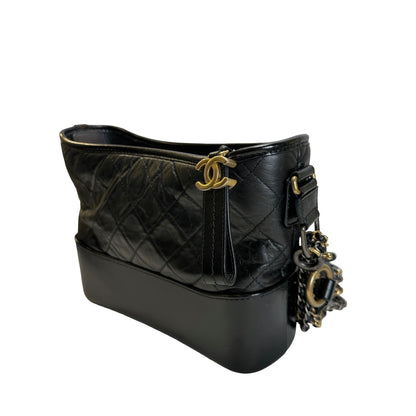 Used CHANEL Quilted Calfskin Gabrielle Hobo Shoulder Bag Black