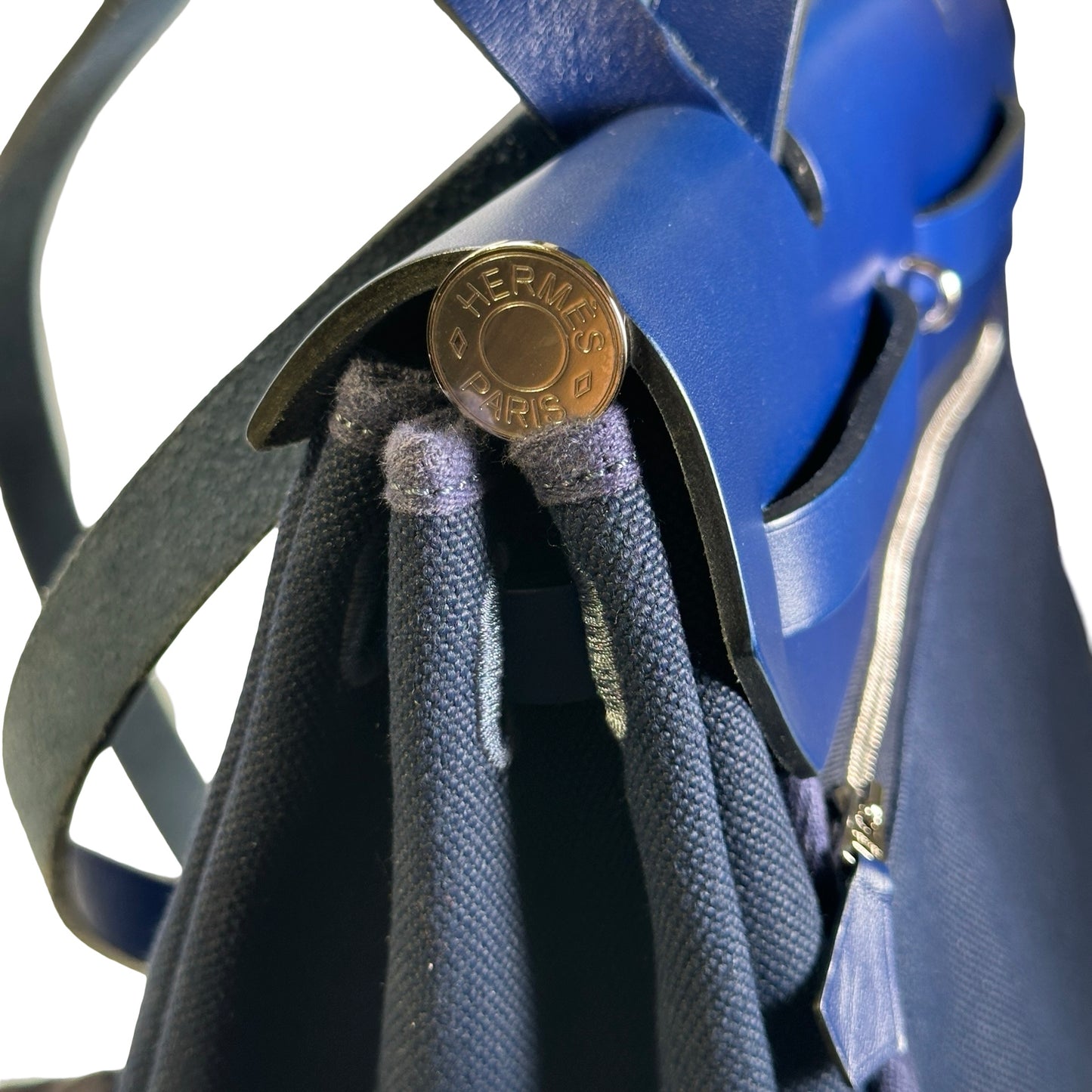 Used HERMES Canvas Leather Herbag 31 Handbag Navy PHW