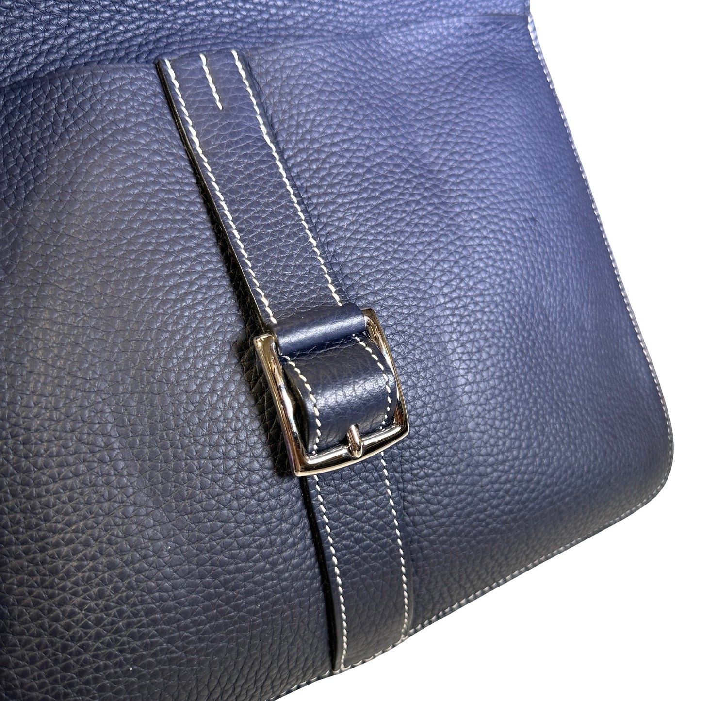 Used HERMÈS Clemence leather Halzan 31 Shoulder Bag Navy Blue PHW