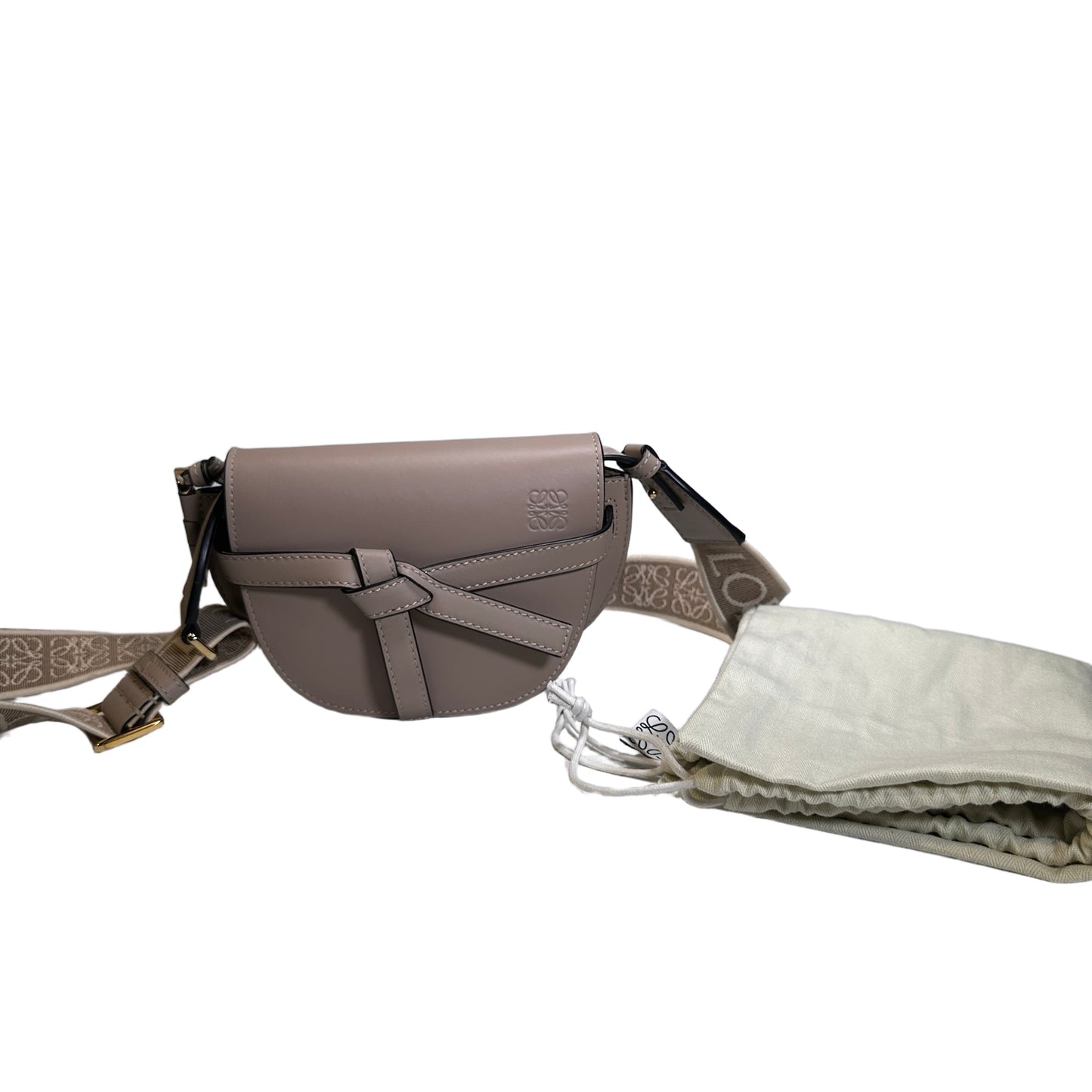 Used LOEWE Calfskin Gate Dual Crossbody Bag Taupe
