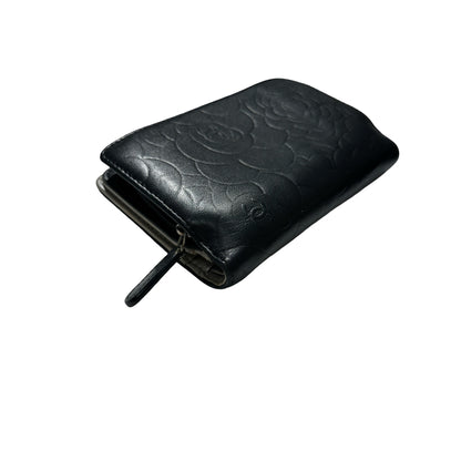 Used CHANEL Camellia Caviar Camellia Wallet Black Silver