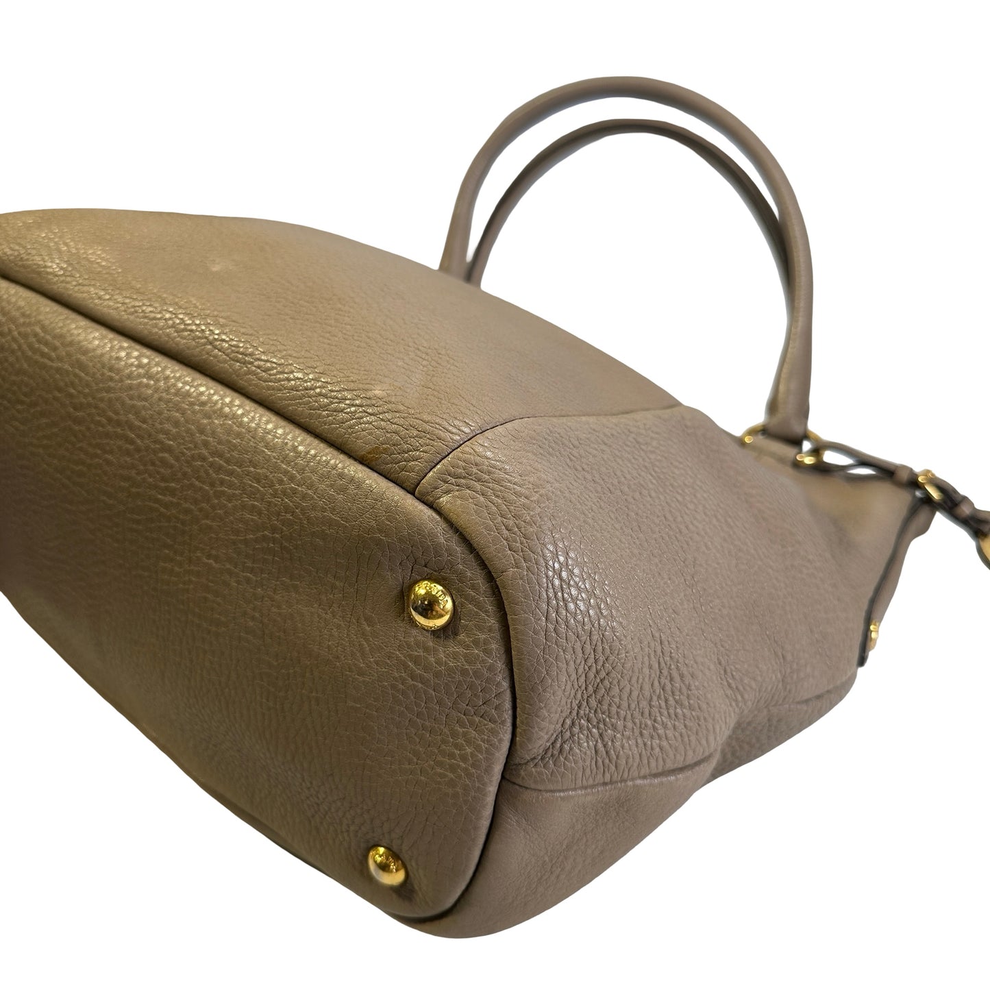 Used PRADA Vitello Phenix Leather Vitello Phenix Shopping Tote Handbag Argilla Grey Taupe