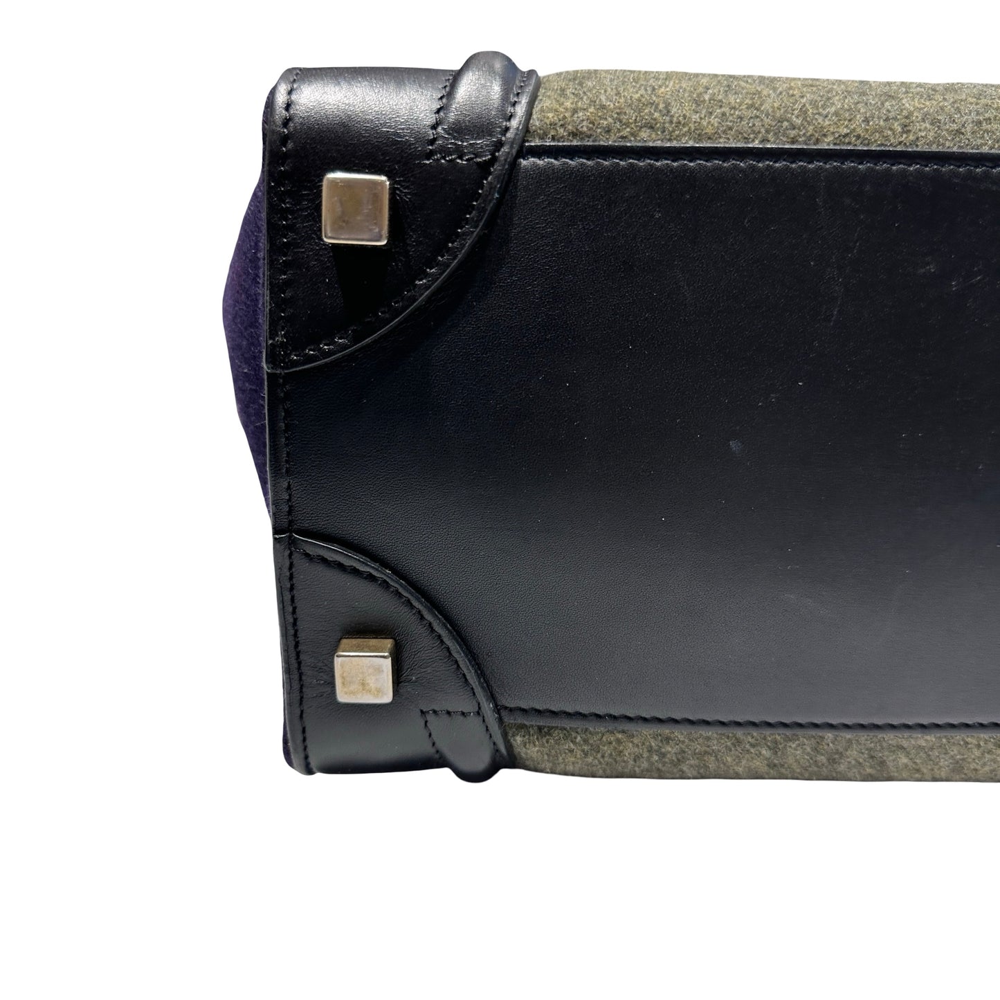 Used CÉLINE Calfskin Leather LUGGAGE Handbag GREEN PURPLE Black GHW