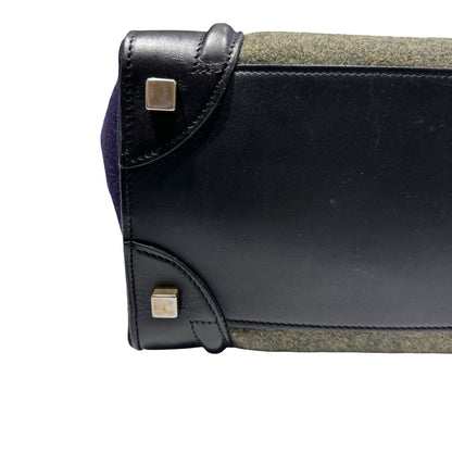 Used CÉLINE Calfskin Leather LUGGAGE Handbag GREEN PURPLE Black GHW