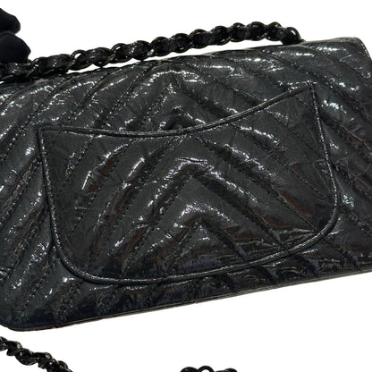 Used CHANEL Patent Leather MINI FLAP 20 CM Cross Body Bag Black