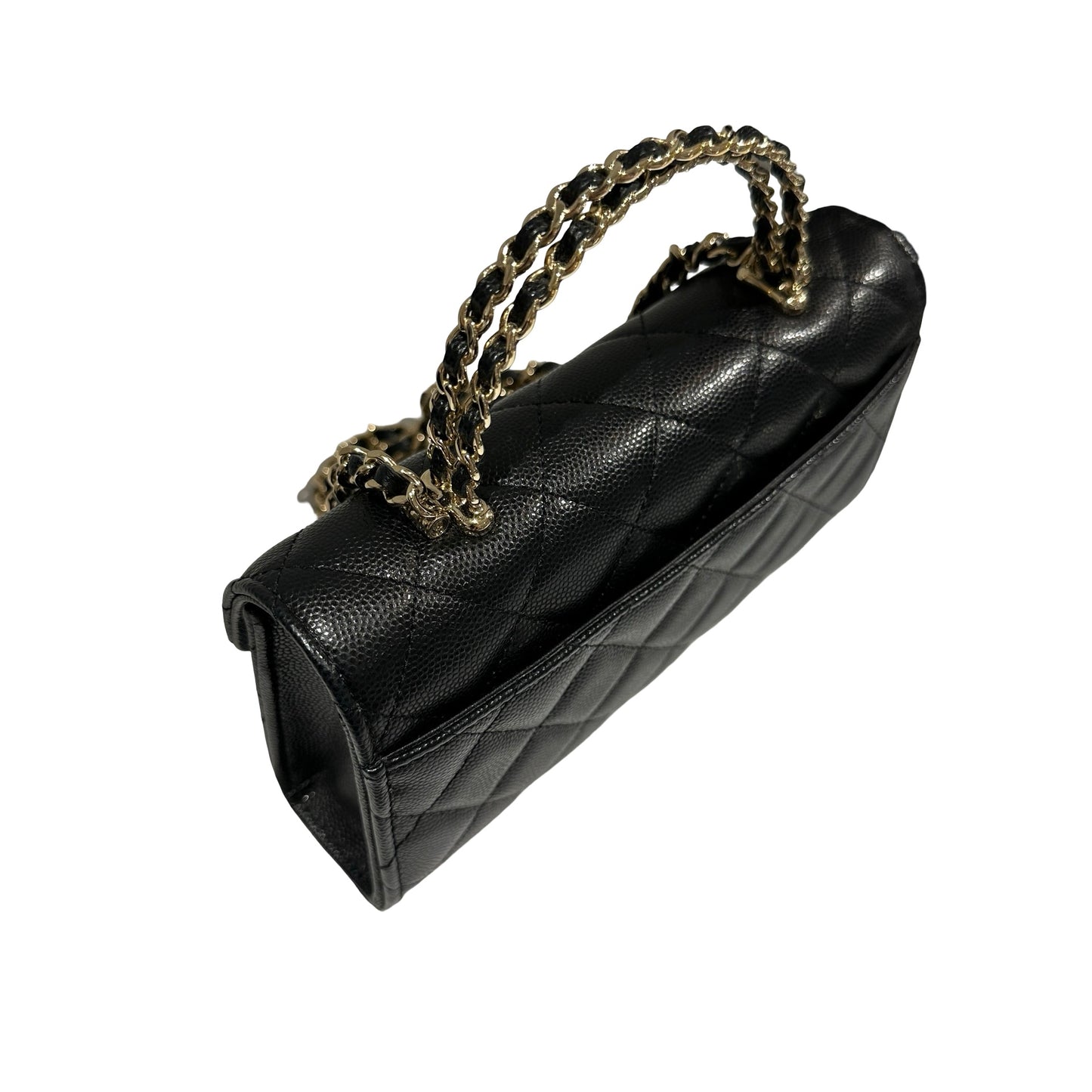 Used CHANEL Quilted Caviar Handle Classic Flap Handbag Black Gold