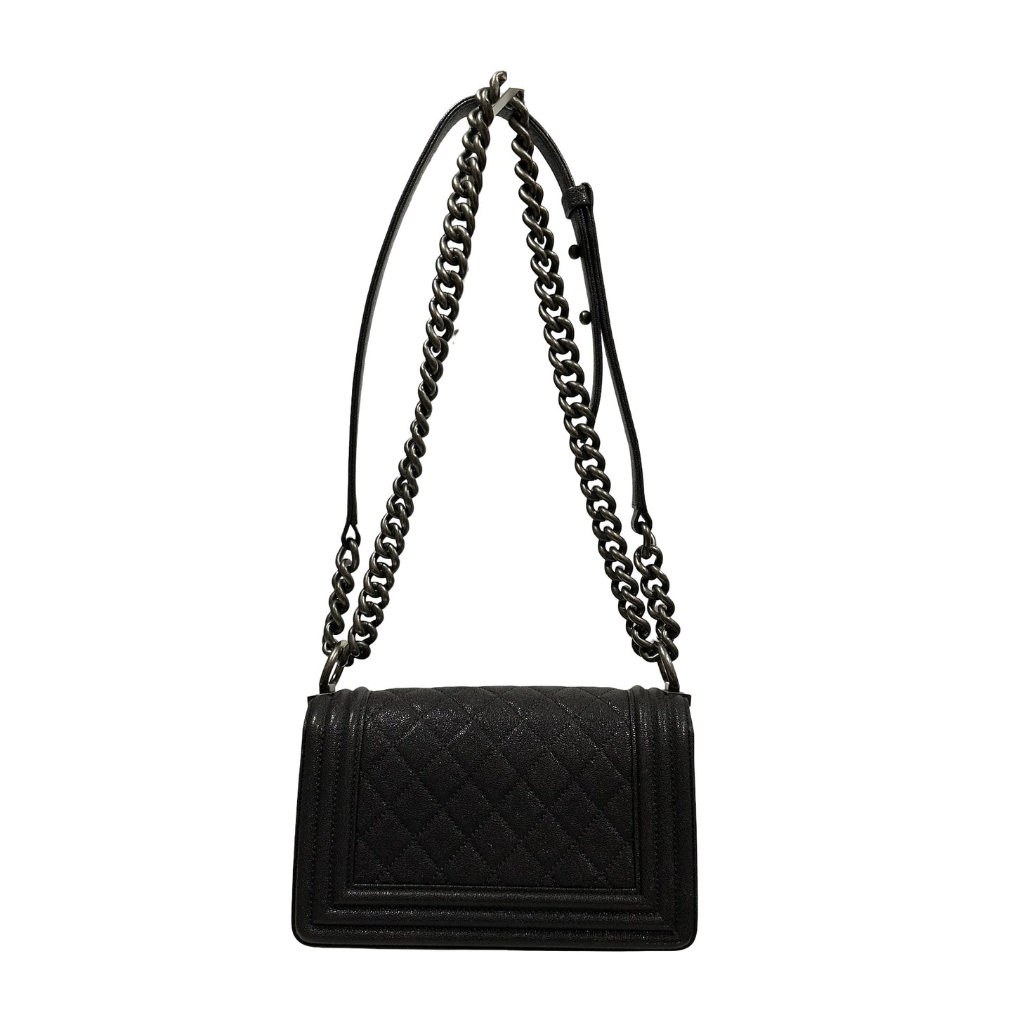 Used Chanel Calfskin Leather Boy 20cm Shoulder Bag PHW Grey