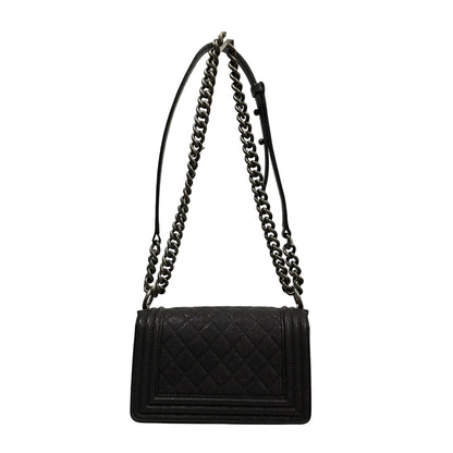 Used Chanel Calfskin Leather Boy 20cm Shoulder Bag PHW Grey