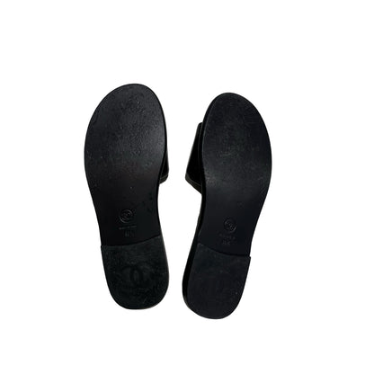 Used CHANEL Leather Patent Leather Sandals Shoes Black