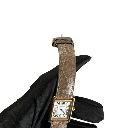 Used CARTIER Leather Tank Solo Watch Gold Beige