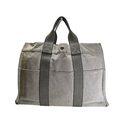 Used HERMES Canvas Fourre Tout Tote Bag Grey Black