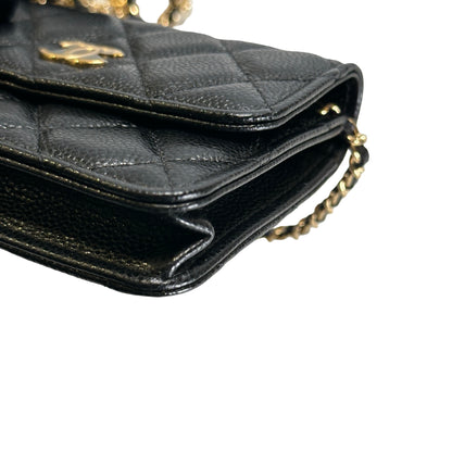 Used CHANEL Caviar Quilted Mini Flap Bag Chain Shoulder Bag Black Gold hardware