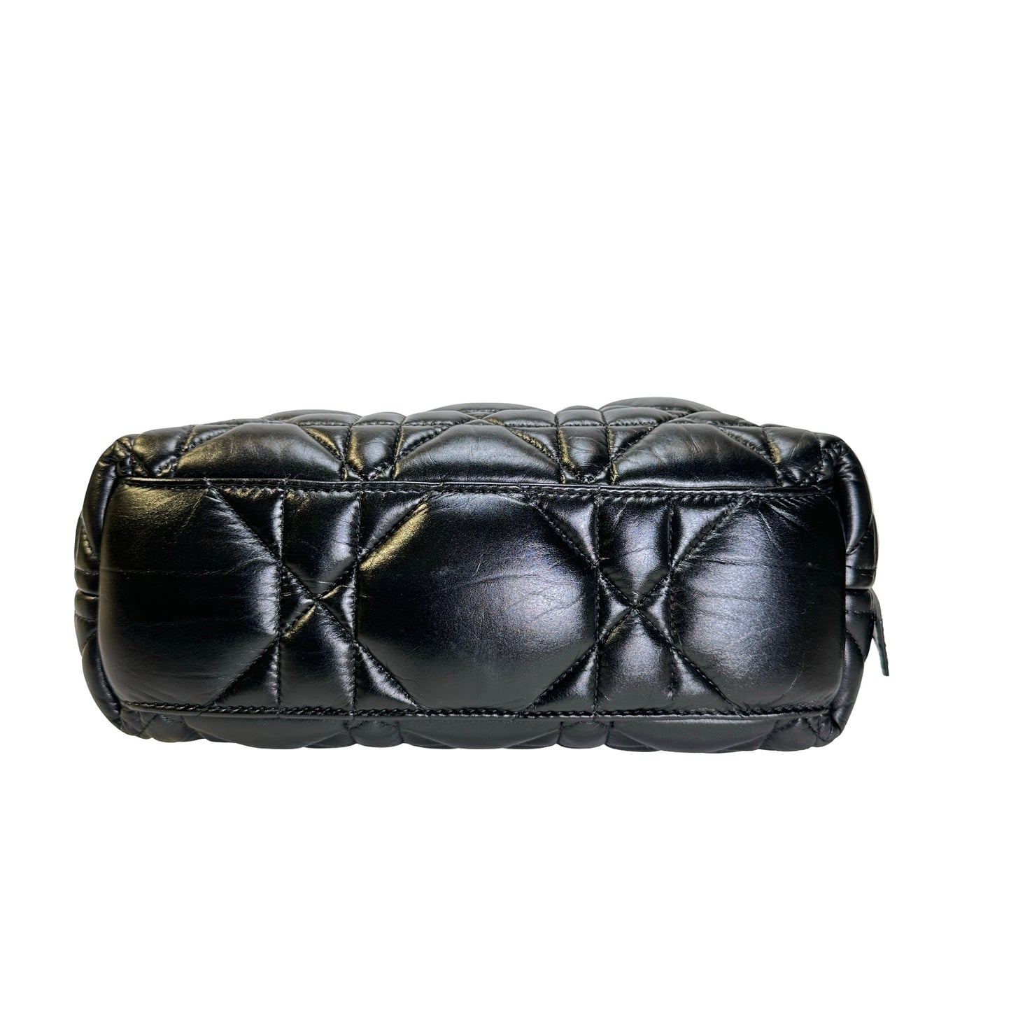 Used DIOR Cannage Leather Cannage Handbag Black Gold