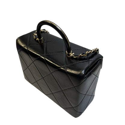 Used CHANEL Quilted Lambskin Mini flap bag with top handle Mini Bag Black Gold tone hardware