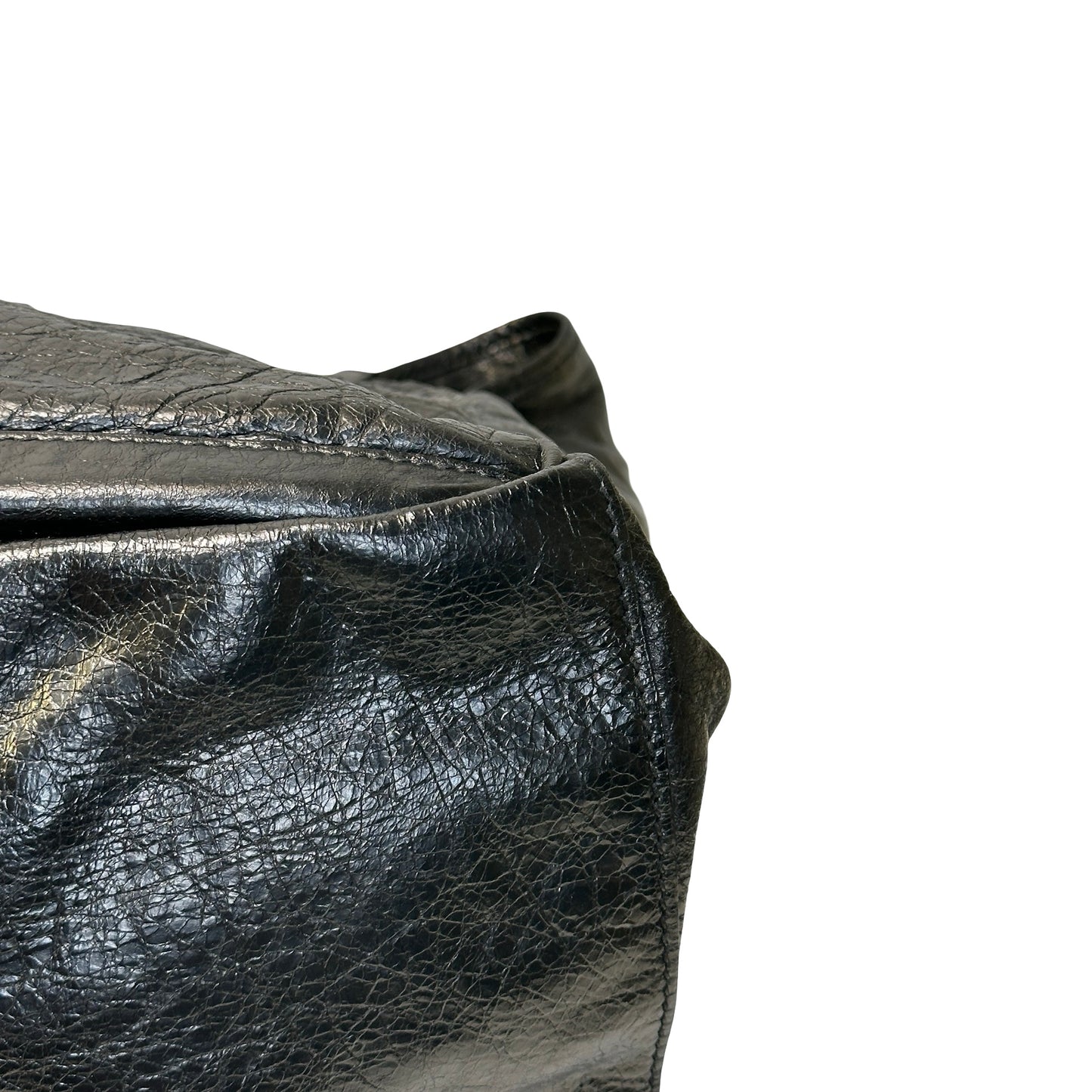Used BALENCIAGA Leather Solid City Bag Handbag Black PHW