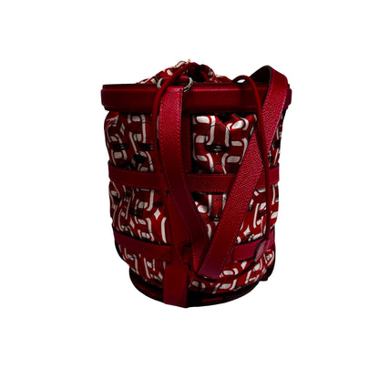 Used HERMÈS Silk Leather Musardine Bucket Bag Red