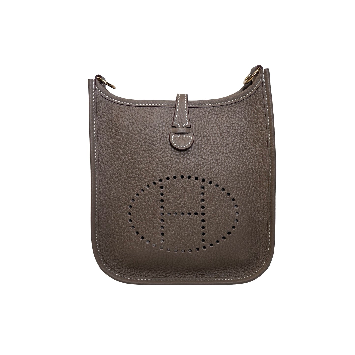 Brand New HERMES Clemence Leather Mini Evelyne 16 Cross body bag Etoupe BLEU INDIGO PHW