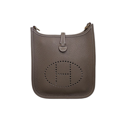 Brand New HERMES Clemence Leather Mini Evelyne 16 Cross body bag Etoupe BLEU INDIGO PHW