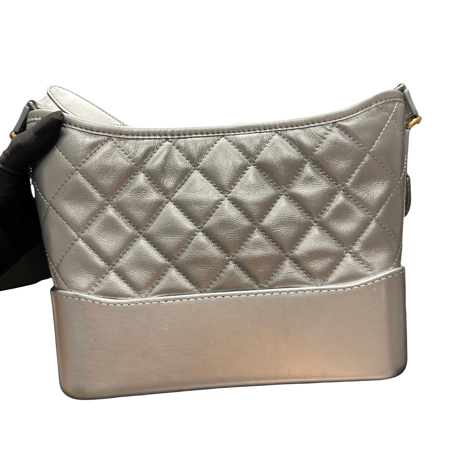 Used CHANEL Quilted Smooth Leather Gabrielle Shoulder Bag Silver GHW