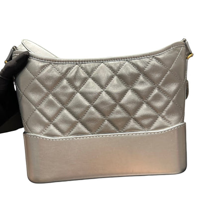 Used CHANEL Quilted Smooth Leather Gabrielle Shoulder Bag Silver GHW