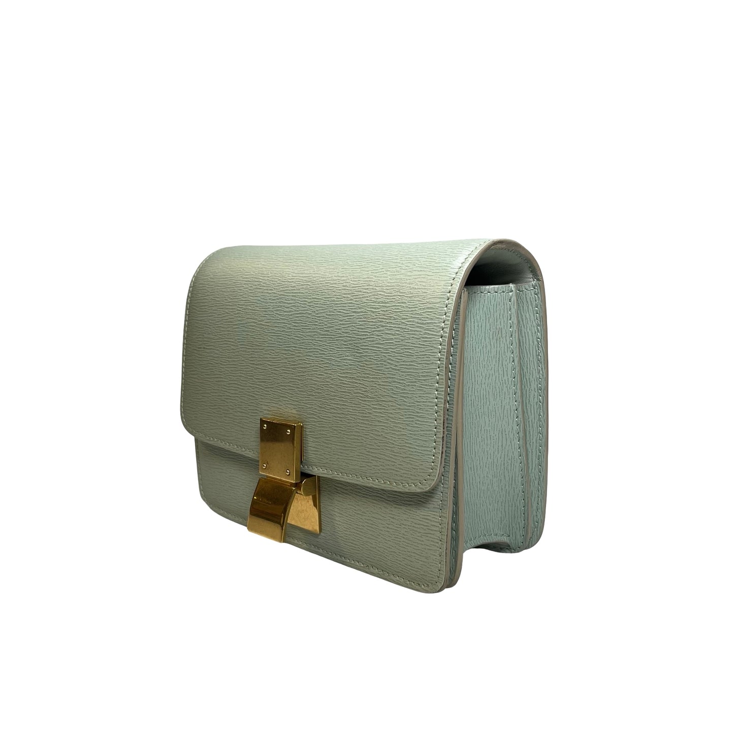 CELINE Epi Leather Classic Box Shoulder Bag Light Green GHW
