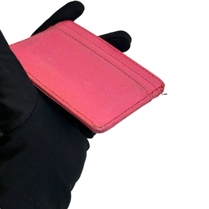 Used TORY BURCH Saffiano Leather Robinson Card case Pink Gold