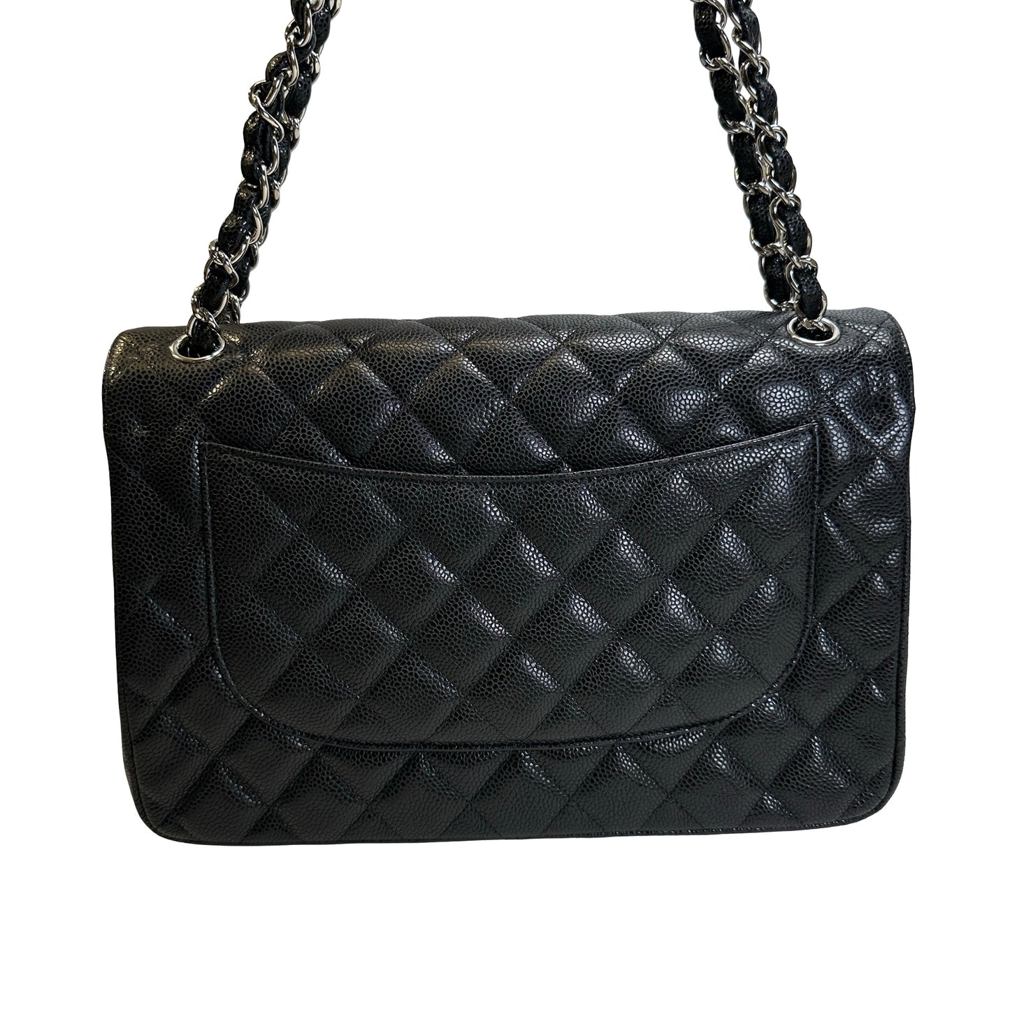 Used CHANEL Quilted Caviar leather Jumbo Single Flap Bag Shoulder Bag Black Silver hardware