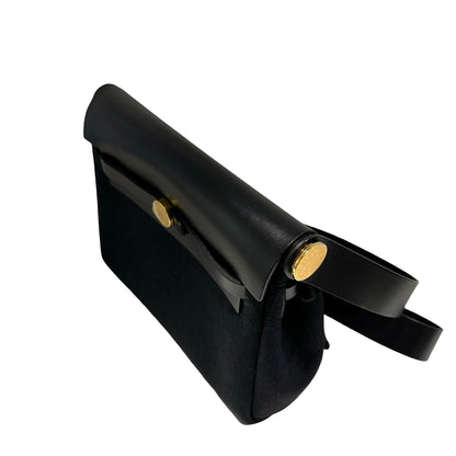 Used HERMES Canvas Leather Mini Herbag Handbag Black GHW