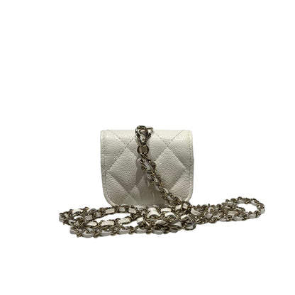 Used CHANEL MINI Chain Shoulder Bag White PHW
