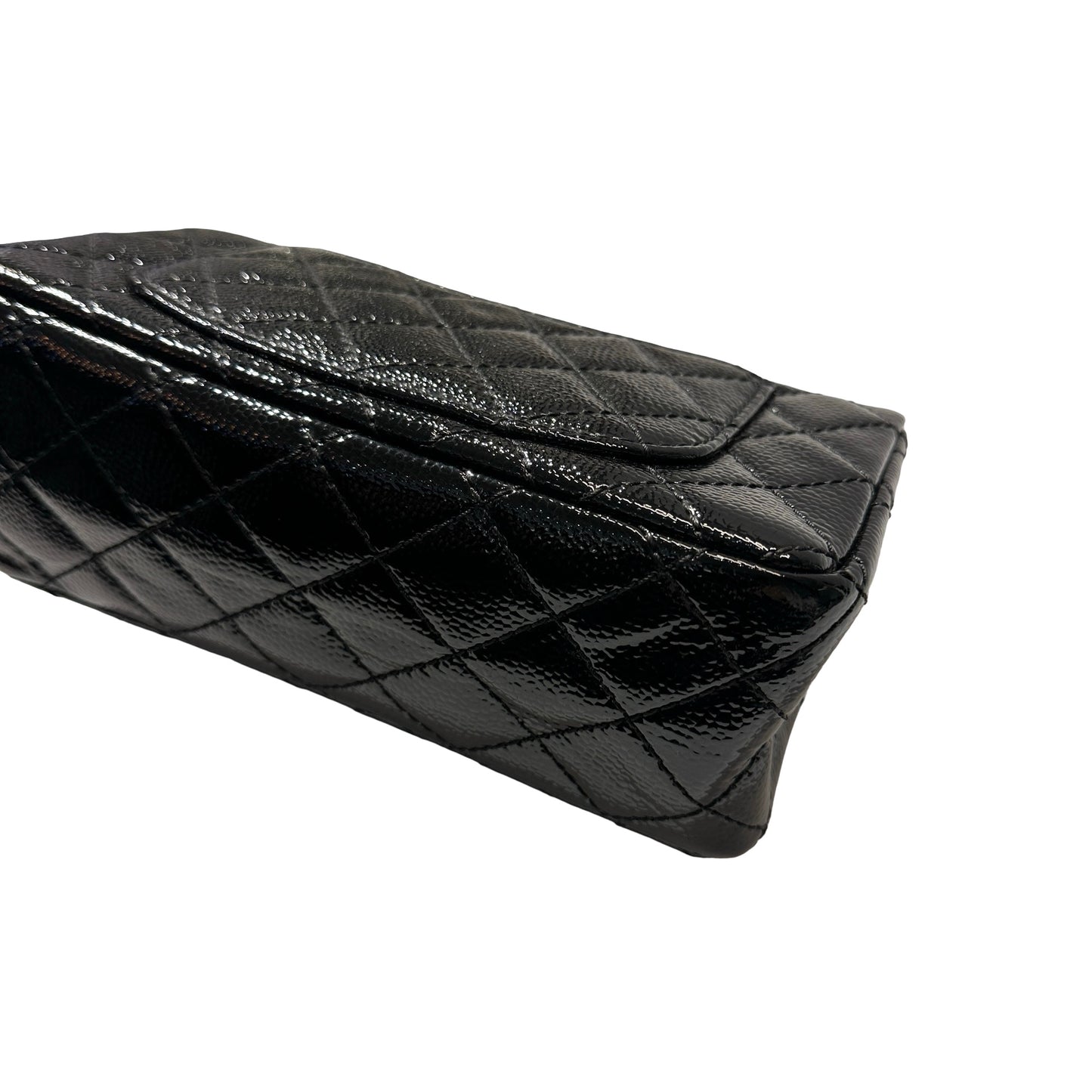 Used CHANEL Patent Leather 2.55 Mini 224 Double Flap Shoulder Bag Black PHW