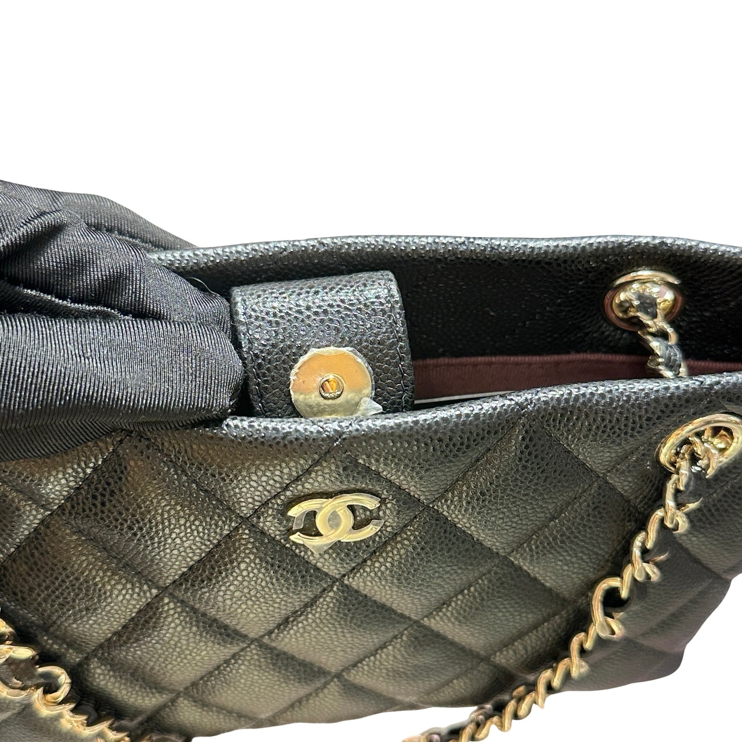 Used CHANEL Caviar Leather Mini Clutch with Chain Cross Body Bag Black GHW
