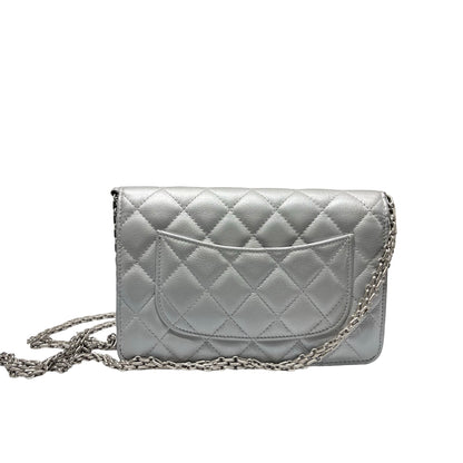 Used CHANEL Calfskin Leather 2.55 WOC Cross Body Bag Grey PHW