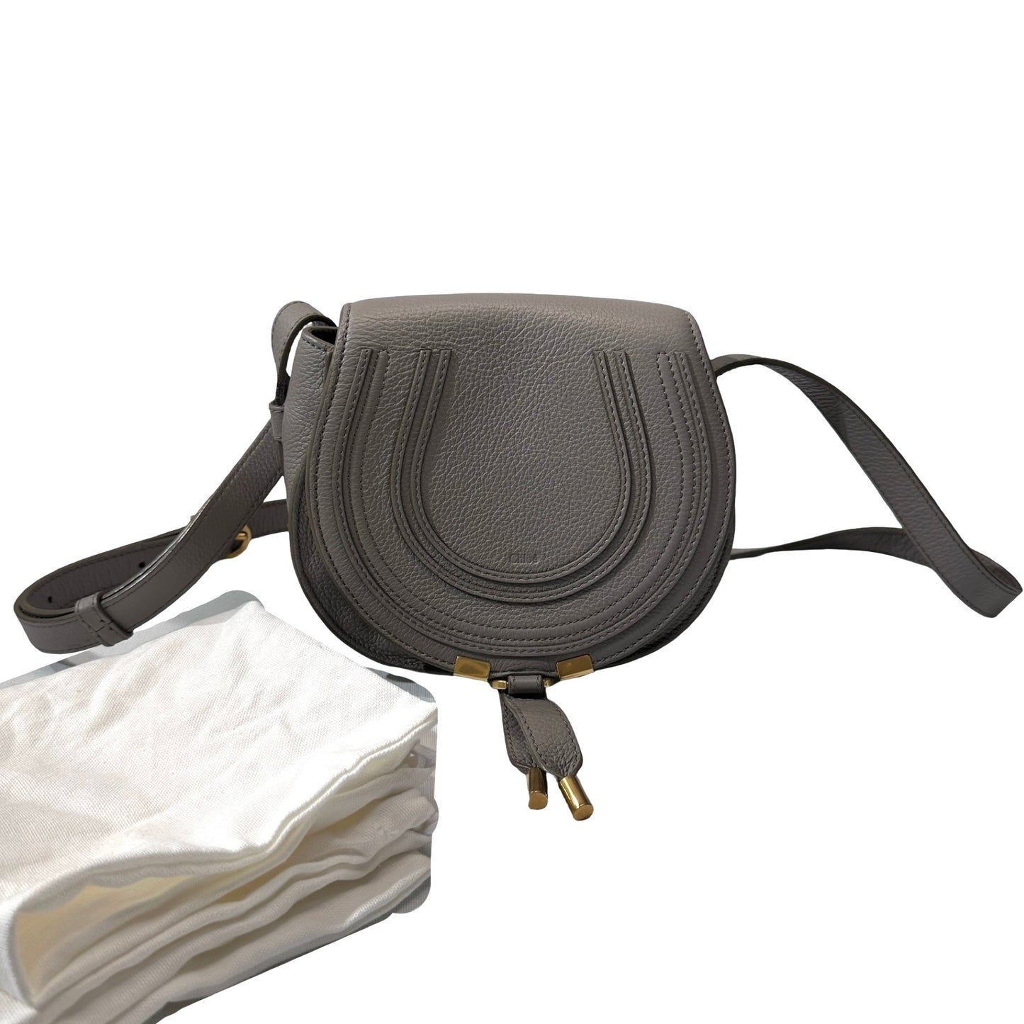 Used CHLOE Grained Calfskin Cross body bag Saddle Bag Grey