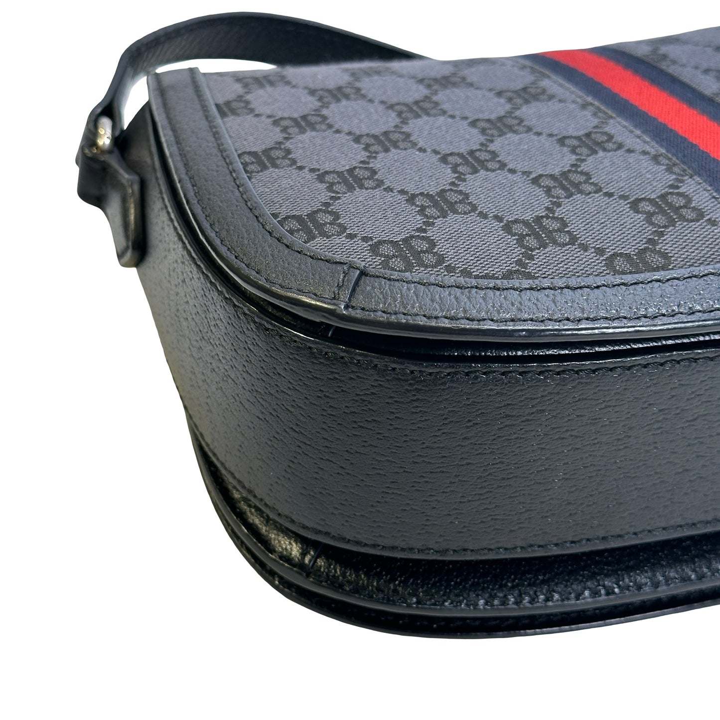 Used BALENCIAGA X GUCCI BB Monogram Web Stripe Canvas Leather Hacker Project Small Shoulder Bag Shoulder Bag Black Grey Red Blue