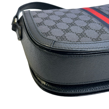 Used BALENCIAGA X GUCCI BB Monogram Web Stripe Canvas Leather Hacker Project Small Shoulder Bag Shoulder Bag Black Grey Red Blue