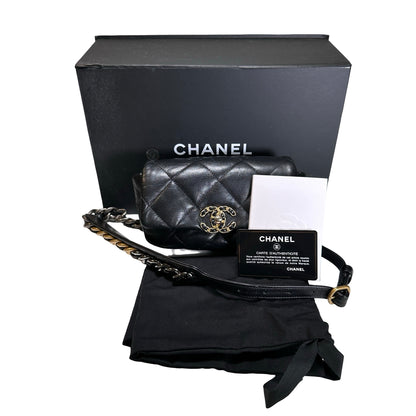 Used CHANEL Lambskin Quilted Chanel 19 Belt bag Black GHW