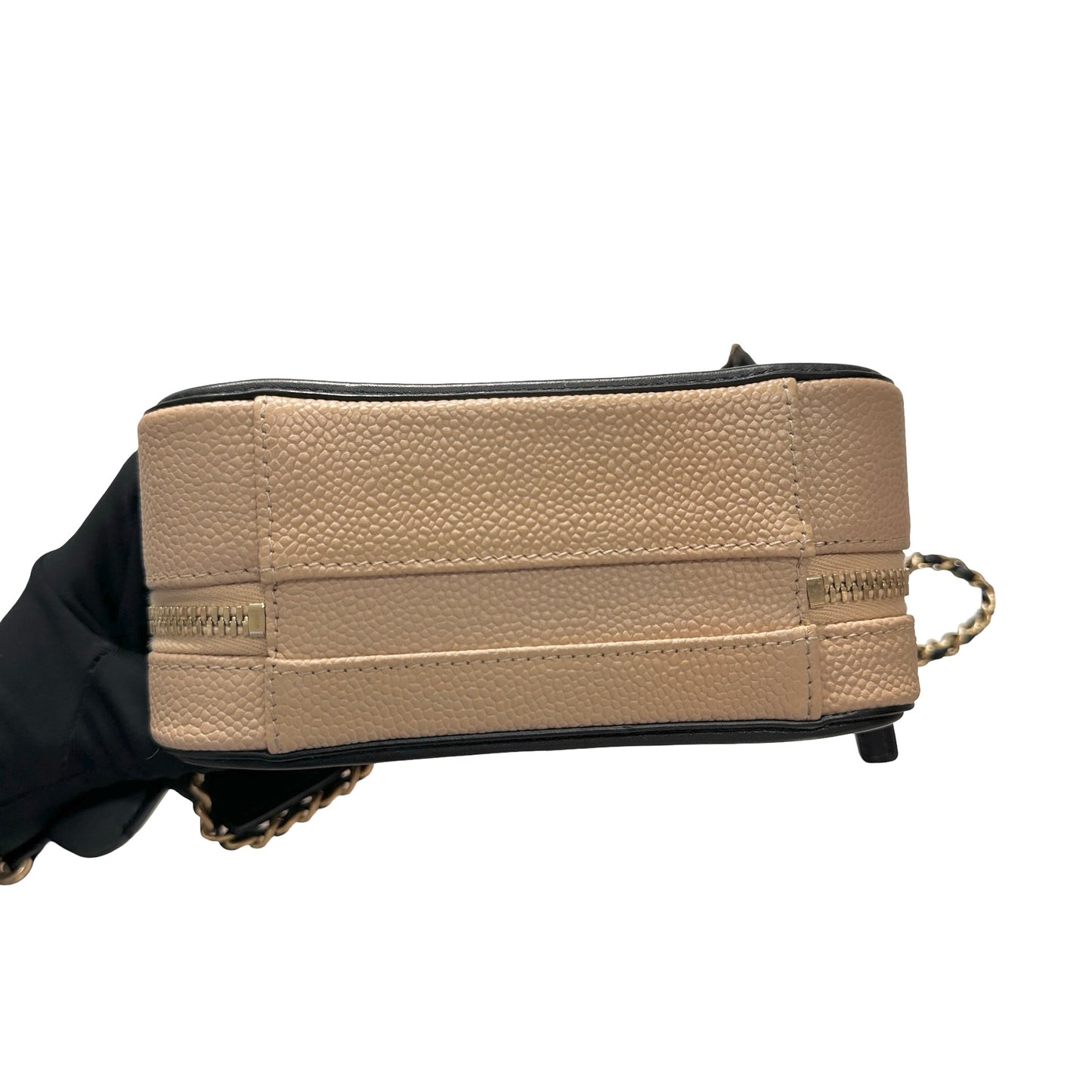 Used CHANEL Calfskin Leather Cross Body Bag Beige GHW