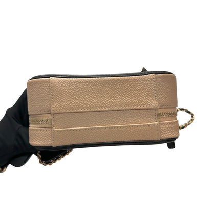 Used CHANEL Calfskin Leather Cross Body Bag Beige GHW