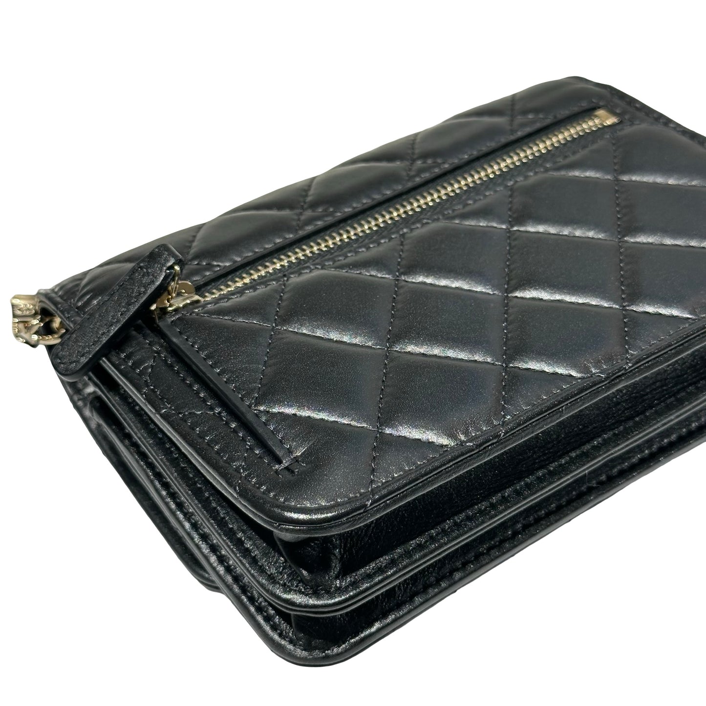 Used CHANEL WOC with PEARL Cross Body Bag Black GHW
