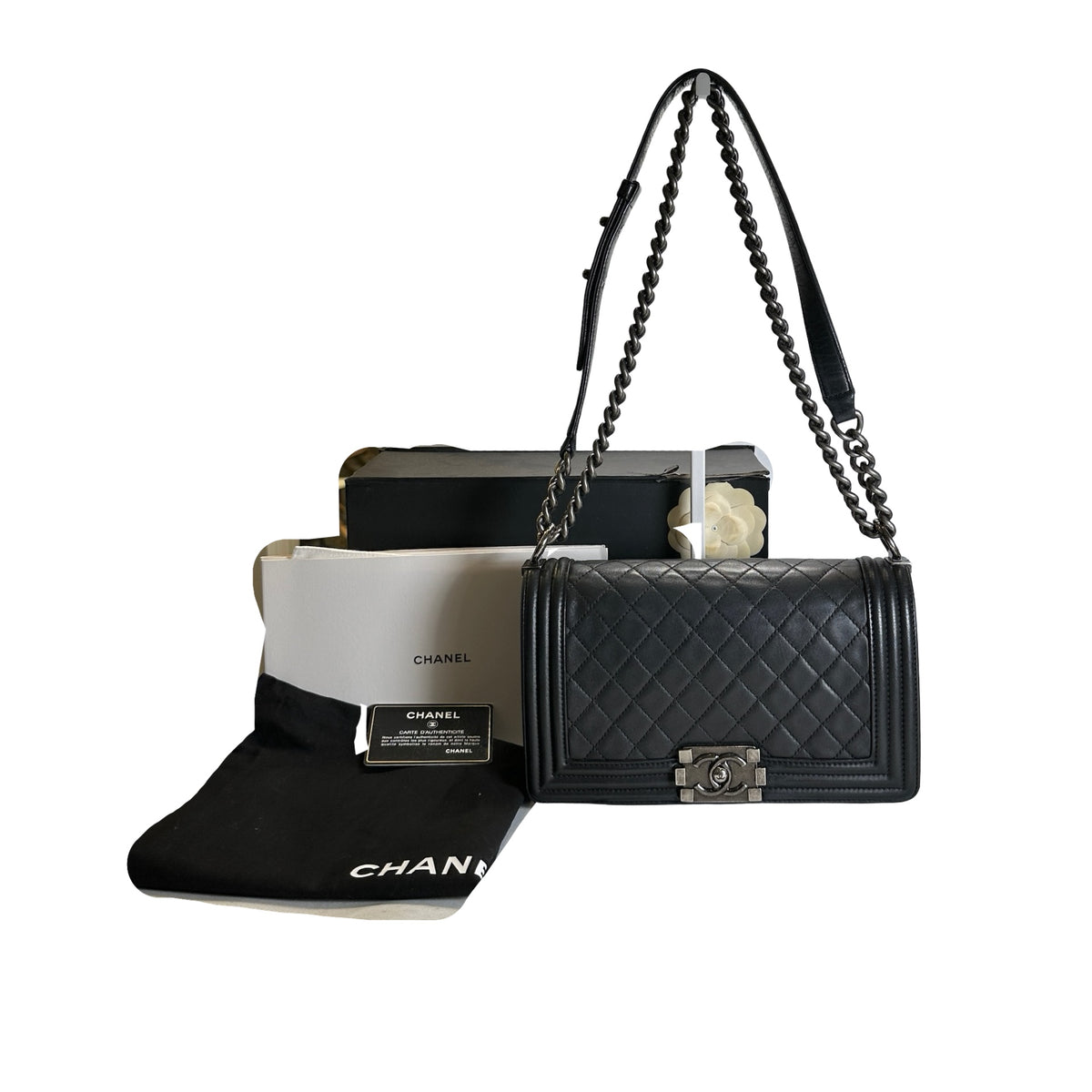 Used CHANEL Quilted Calfskin Boy Bag Shoulder Bag Black Silver