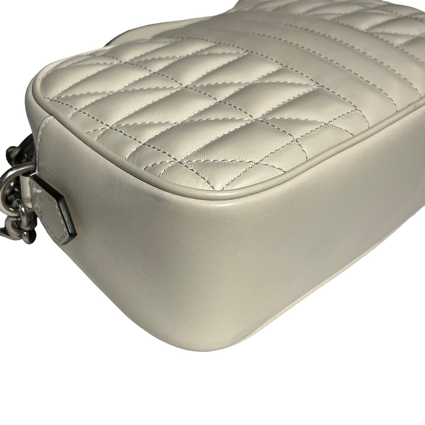 Used GUCCI Matelasse Aria Calfskin Leather GG MARMOUNT Chain Shoulder Bag White PHW