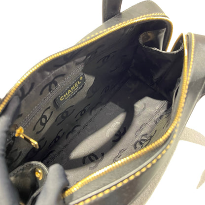 Used CHANEL Calfskin Leather Vintage Handbag Black GHW