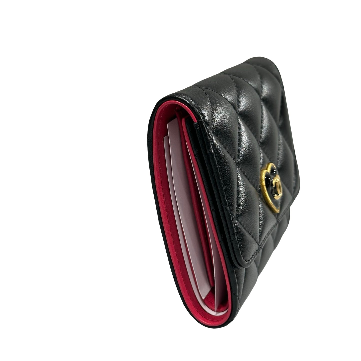 Unused CHANEL Lambskin Leather Wallet Black GHW