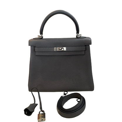 Used HERMES Togo Kelly25 Handbag Grey PHW