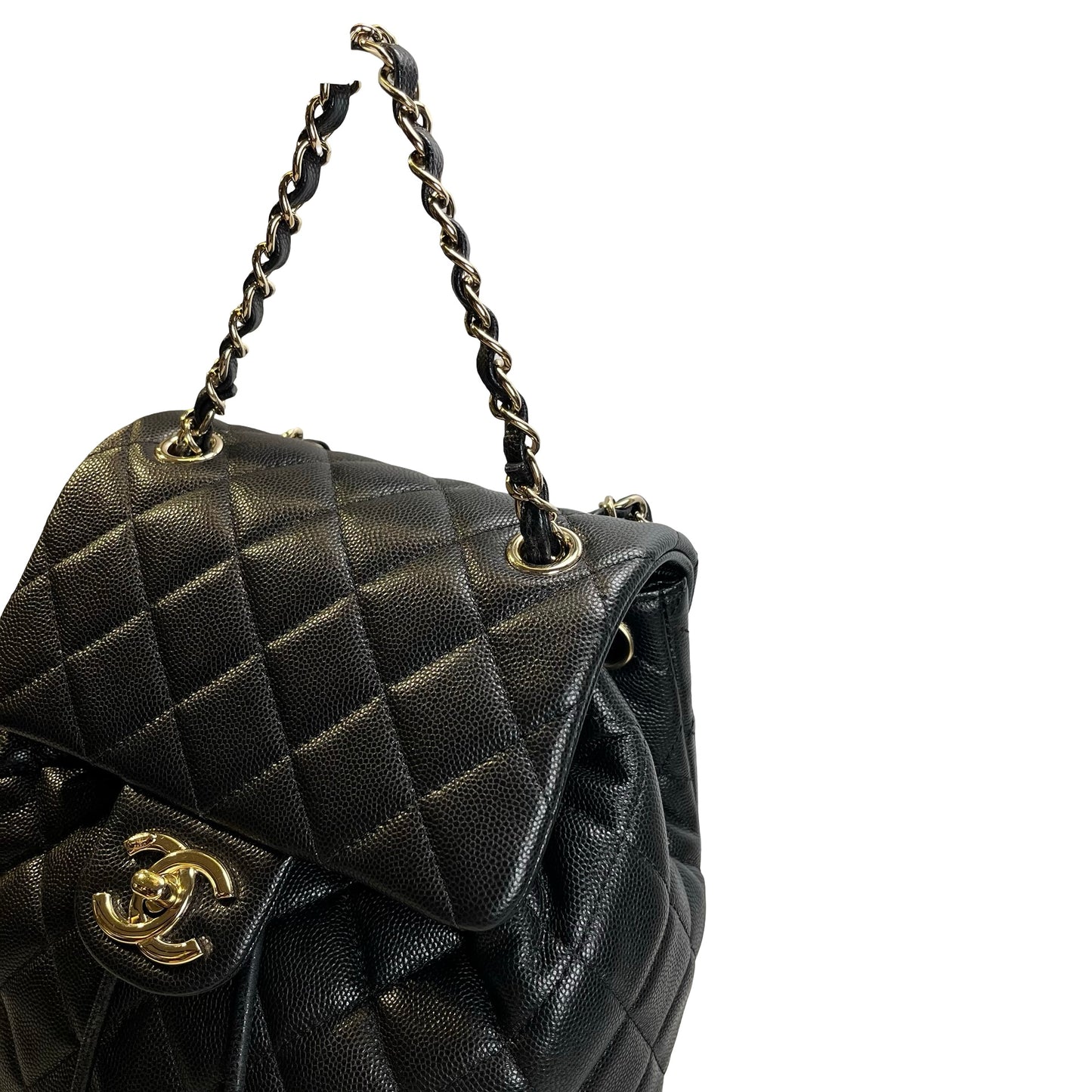 Used CHANEL Quilted Caviar Gabrielle Backpack Backpack Black Gold Hardware